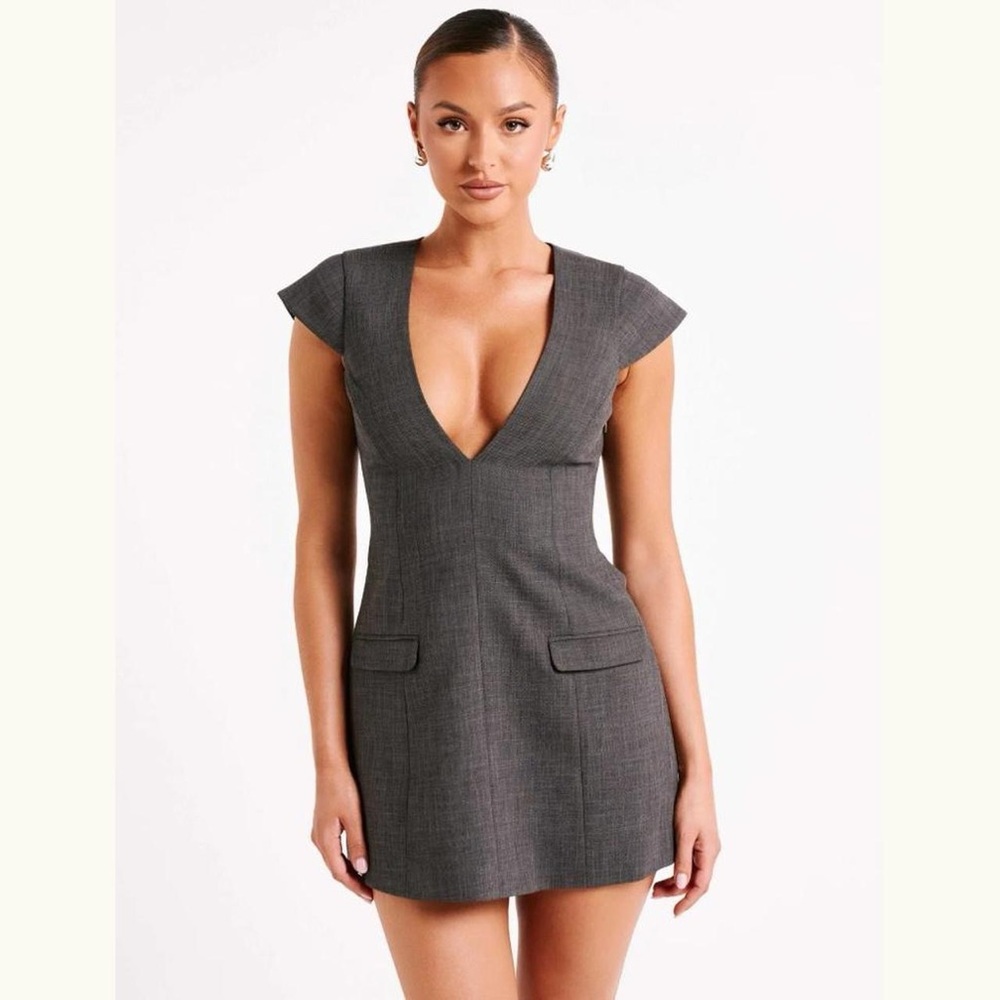 Meshki Gray Plunge Blazer Mini Dress